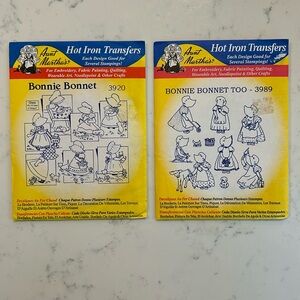 Hot Iron Transfers - Aunt Martha’s Bonnie Bonnet 3920 & Too 3989 unopened/new
